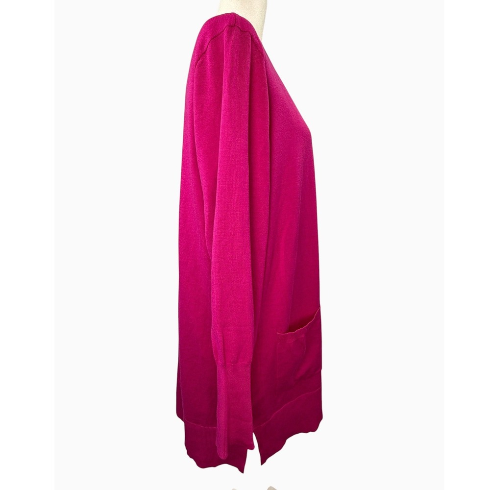 Nine West Womens XXL Magenta Pink Longline Open Front Cardigan Sweater 2 Pockets - Picture 2 of 11